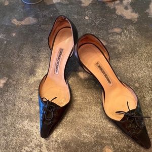 Manolo Blahnik Black Leather D’Orsay Heels
